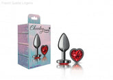 Cheeky Charms - Gunmetal Metal Butt Plug - Heart/Dark Red-French Quarter Lingerie